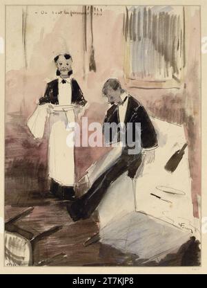 Jean-Louis Forain serveur avec invité ivre. FEDER en brun, pinceau, aquarelle, sur désignation de craie noire vers 1875-1880 Banque D'Images