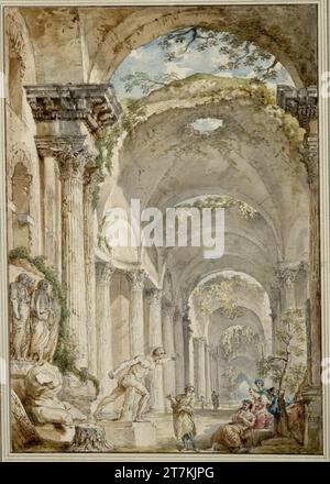 Giovanni Paolo Pannini ruines antiques avec l'escrimeur borghésien. FEDER en gris, aquarelle Banque D'Images