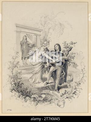 Heinrich Claus copie d'après Wilhelm Kaulbach : Fernando, Miranda et Prospero de 'Sturmm' de Shakespeare. Crayon, à base de papier peint blanc et gris clair, le blanc augmente à partir de la couche de base plus claire grattée 1859, 1859 Banque D'Images