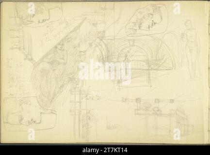 Alexander Rothaug différents croquis d'architecture et études de tête. Crayon vers 1901 Banque D'Images