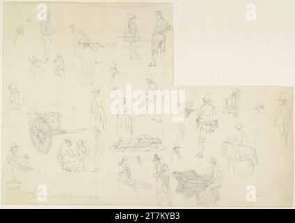 Franz Alt divers croquis, Vérone, le 7 septembre 1844. Crayon ; aquarelle 7. Septembre 1844 (Sketchbook : 1844-1847) Banque D'Images
