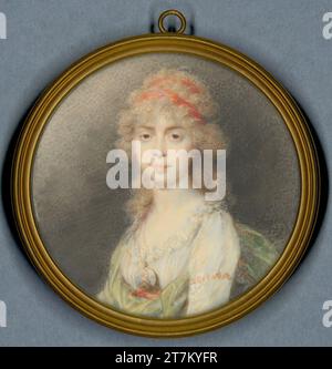 Heinrich Friedrich Füger Dame dans une robe blanche avec une ceinture rouge et un tissu vert, portrait miniature de son mari sur un collier. Aquarelle sur ivoire 1796 , 1796 Banque D'Images