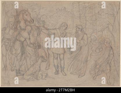 Ludwig Ferdinand Schnorr von Carolsfeld Rudolf von Habsburg et le prêtre. Crayon, rougeâtre, ligne de bordure, papier jaune 1820, 1820 Banque D'Images