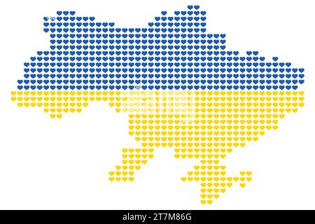 Illustration vectorielle du contour de la carte de l'Ukraine avec un coeur dans les couleurs du drapeau ukrainien. Symbolisant l'amour et le patriotisme Illustration de Vecteur
