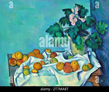 'Nature morte avec des pommes et un pot d'Primroses,1890 par Paul Cézanne' Illustration de Vecteur