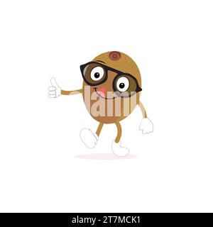 Kiwi fruit sourit. Émoticônes de dessin animé mignon. Icônes emoji. Personnage kiwi avec un visage cool et des lunettes de soleil. Parfait pour les enfants, la marchandise et l'autocollant Illustration de Vecteur