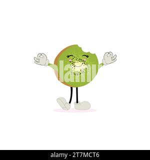 Kiwi fruit sourit. Émoticônes de dessin animé mignon. Icônes emoji. Personnage kiwi avec un visage cool et des lunettes de soleil. Parfait pour les enfants, la marchandise et l'autocollant Illustration de Vecteur