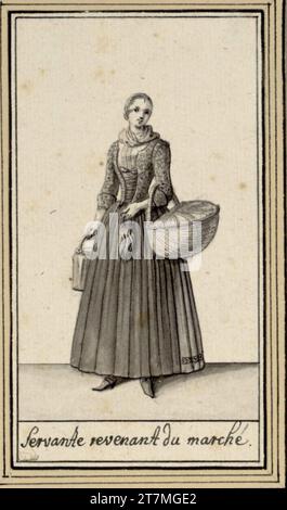 Katharina Sperling mode de la ville d'Augsbourg (36 draps de costume) : servante revenant du marché. Nourri de gris, Laugs Banque D'Images