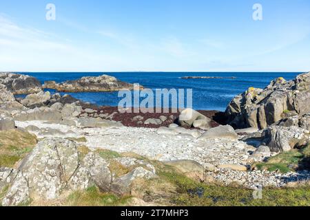 Petite plage et littoral, Ferkingstad, île de Karmøy, Comté de Rogaland, Norvège Banque D'Images