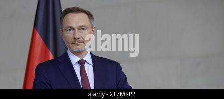 Berlin, Allemagne, 15 novembre 2023. Christian Lindner, ministre fédéral allemand des Finances, lors de la conférence de presse à la Chancellerie. Banque D'Images