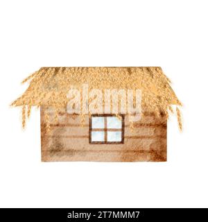 Dessin à l'aquarelle d'une grange dans le style de bande dessinée. Maison de grange mignonne pour les animaux de compagnie. Pour les cartes et affiches éducatives. Banque D'Images