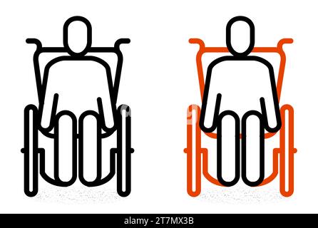 Homme en fauteuil roulant, vue de face, icône de ligne simple désactivée, vecteur Illustration de Vecteur