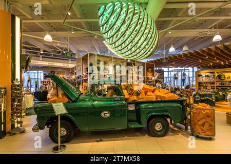 Fan Shop of Greenbay Packers (têtes de fromage) American football Club, Green Bay, États-Unis Banque D'Images