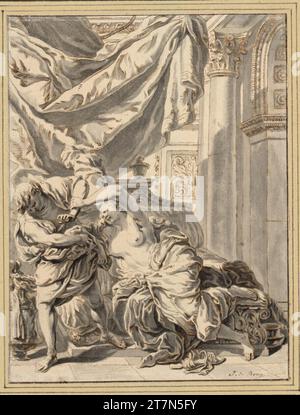 Jan de Bray Joseph et la femme du Potiphar. FEDER en brun, brosse en gris, gris ; changement original avec printemps en brun, sur la gauche circoncis. Cordé avec crayon graphite. Banque D'Images