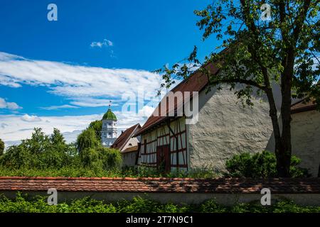 Muraille médiévale et musée municipal à Eselsberg dans la vieille ville de Wangen im Allgäu, haute-Souabe, Bade-Württemberg, Allemagne. Banque D'Images