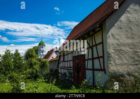 Muraille médiévale et musée municipal à Eselsberg dans la vieille ville de Wangen im Allgäu, haute-Souabe, Bade-Württemberg, Allemagne. Banque D'Images