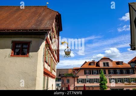 Paysage pittoresque autour du musée municipal et du patrimoine à Eselsberg dans la vieille ville de Wangen im Allgäu, haute Souabe, Allemagne. Banque D'Images