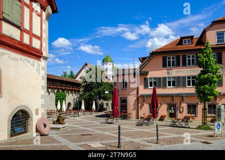 Paysage pittoresque autour du musée municipal et du patrimoine à Eselsberg dans la vieille ville de Wangen im Allgäu, haute Souabe, Allemagne. Banque D'Images