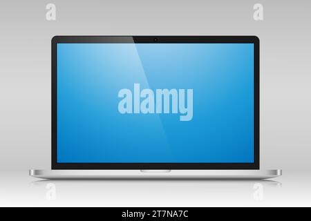 Un ordinateur portable avec un écran bleu et un reflet sur un fond dégradé gris. Illustration de Vecteur
