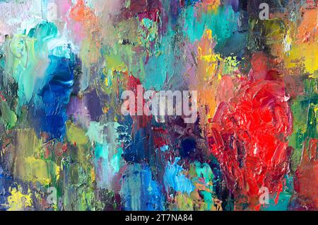 À la main peinture à l'huile. L'art abstrait arrière-plan. Peinture à l'huile sur toile. La texture de la couleur. Fragment de l'œuvre. Des taches de peinture. Des touches de peinture. M Banque D'Images