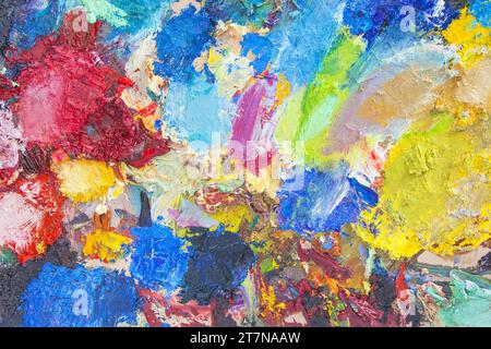 À la main peinture à l'huile. L'art abstrait arrière-plan. Peinture à l'huile sur toile. La texture de la couleur. Fragment de l'œuvre. Des taches de peinture. Des touches de peinture. M Banque D'Images