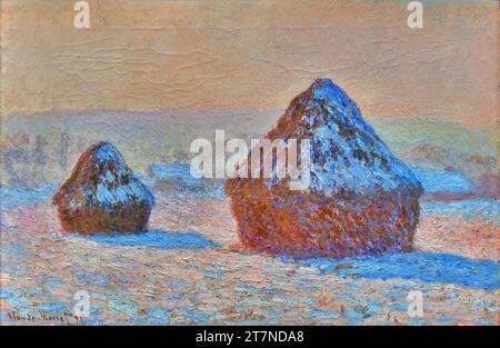 'WheatStacks, effet neige, matin, 1891 (huile sur toile) de l'artiste Monet, Claude (1840-1926) / Français.' Illustration de Vecteur