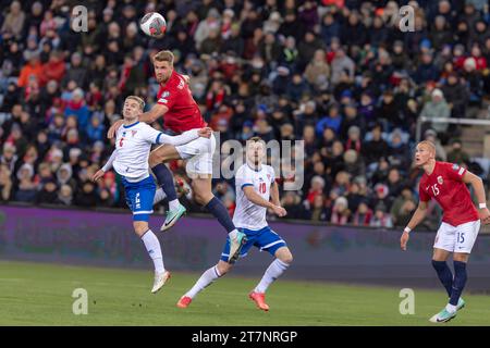 Oslo, Norvège 16 novembre 2023 le match de qualification du Groupe A entre la Norvège et les îles Féroé pour le Championnat d'Europe 2024 de l'UEFA a eu lieu à l'Ullevaal Stadion à Oslo, Norvège crédit : Nigel Waldron/Alamy Live News Banque D'Images