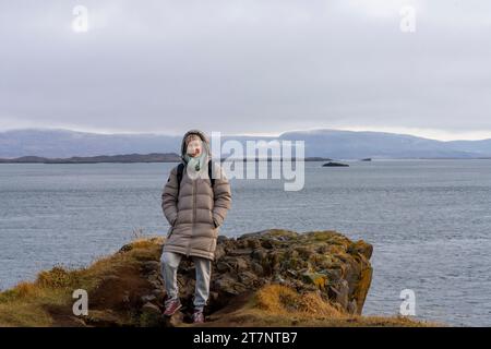 Vue touristique depuis Stykkishólmur île de Sugandisey jus à Snaefellsnes Peninsula Islande Banque D'Images