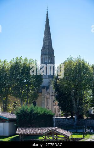 Vue sur le village de Sauternes et les vignobles, élaboration de desserts sucrés vins Sauternes à partir de raisins Sémillon affectés par Botrytis cinerea pourriture noble, Bordeau Banque D'Images