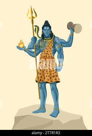 Illustration vectorielle du Seigneur Shiva debout au sommet d'un rocher, Dieu indien de l'Hindu Illustration de Vecteur