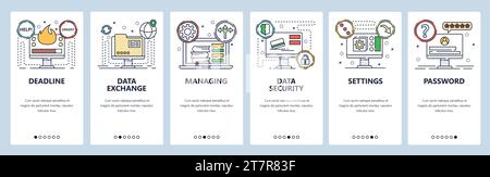 Intégration pour site Web et application mobile. Modèle de vecteur de bannière de menu pour le développement de sites Web et d'applications. Date limite, échange de données, gestion, données s Illustration de Vecteur