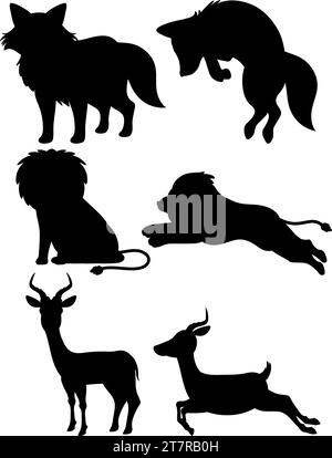 Une collection d'illustrations de dessins animés vectoriels mettant en vedette des silhouettes d'animaux sauvages Illustration de Vecteur