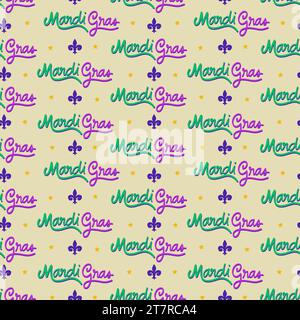 Mardi gras Lettering sur Yellow Seamless Pattern Design Banque D'Images