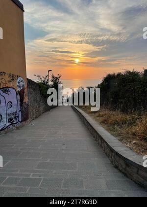 Une vue pittoresque sur un trottoir menant à la plage Banque D'Images