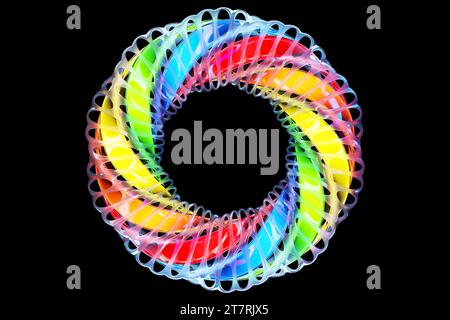 3d illustration.tore Colorfuk sur fond noir, motif. Arrière-plan de la géométrie Banque D'Images