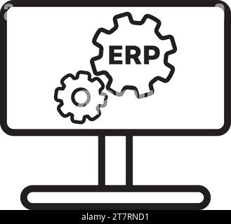 Icône du système ERP, vecteur de planification des ressources d'entreprise. Automatisation de l'entreprise. Icône linéaire vectorielle délimitée Illustration de Vecteur