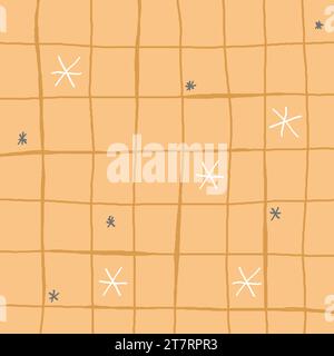 Plaid de Noël dessiné à la main avec motif simple Vector Snowy. Doodle Cottagecore vérifie avec fond d'écran d'hiver Homestead Farmhouse. Nouvel an Squiggle G. Illustration de Vecteur