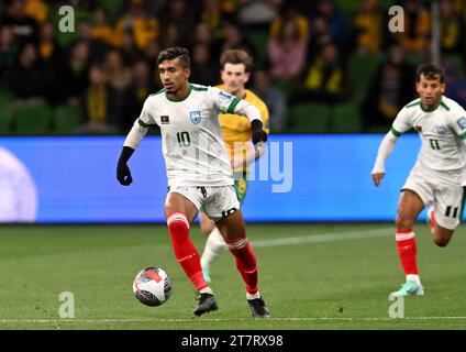 MELBOURNE, AUSTRALIE 16 novembre 2023. Photo : l'attaquant bangladais Rakib Hossain (10) lors de la coupe du monde de la FIFA 2026 AFC Asian Qualifiers R1 Australia Banque D'Images