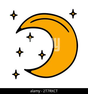 Demi-lune avec étoile, croissant de lune décroissante ou cirant sur fond à carreaux transparent. eclipse lunaire par étapes de la pleine lune à la lune mince, Illustration de Vecteur