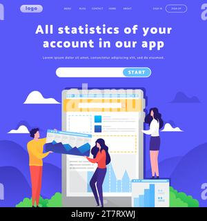Modèle de conception de site Web de vecteur. Widgets de tableau de bord, mesures de rapport et analyses. Concepts de Landing page pour le développement mobile de sites Web. Plat moderne il Illustration de Vecteur