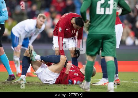 Oslo, Norvège. 16 novembre 2023. Erling Haaland (9) de Norvège vu lors du match amical de football entre la Norvège et les îles Féroé à Ullevaal Stadion à Oslo. (Crédit photo : Gonzales photo/Alamy Live News Banque D'Images