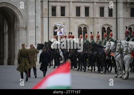 Budapest, Hongrie - 15 mars 2023 : la présidente hongroise Katalin Novak à l'occasion de la célébration de la fête nationale hongroise. Banque D'Images