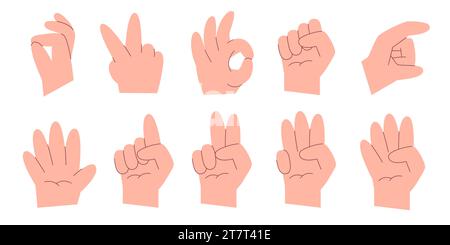 Collection de gestes de la main illustration plate expression signal gras grosse paume pointant main dessinée Illustration de Vecteur