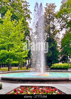 Fontaine dans le parc de la ville de Jaslo, Pologne. Banque D'Images