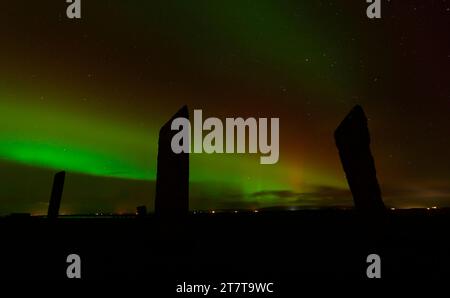 Aurora Borealis à Stones of Stenness, Orcades Banque D'Images