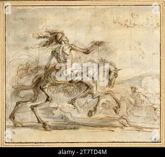 Stefano della Bella Death monte juste au-dessus d'un champ de bataille ; Raub et des études de cheval en haut à droite. FEDER en brun, pinceau, gris et brun lavé, sur stylo noir et rougeâtre, équarrissage avec stylo noir zwischen 1639 und 1650 Banque D'Images