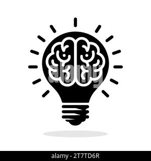 Cerveau en silhouette d'ampoule avec des rayons sur fond blanc. Symbole de créativité et d'idée créative. Concept d'éducation. Illustration vectorielle Illustration de Vecteur