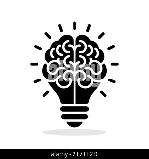 Cerveau en silhouette d'ampoule avec des rayons sur fond blanc. Symbole de créativité et d'idée créative. Concept d'éducation. Illustration vectorielle Illustration de Vecteur