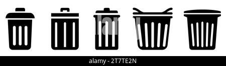 Icônes de la corbeille définies. Affiche de poubelle noire et blanche. Illustration vectorielle Illustration de Vecteur