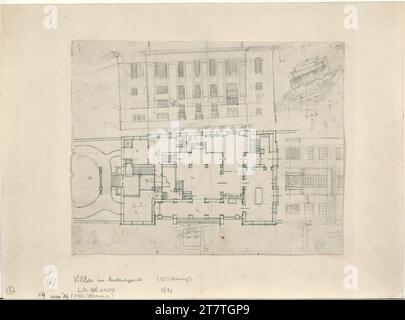 Adolf Loos (Entwerfer in) Villa à Modenapark, Vienne, plan, vue, isométrie. Papier ; crayon ; encre Banque D'Images